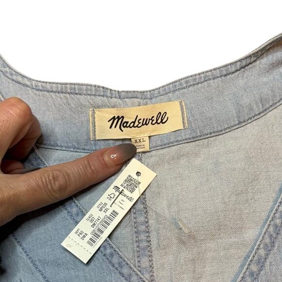 Madewell Pleated Short-Sleeve Denim Top XXL Blue Doral Wash NWT - Picture 8 of 9